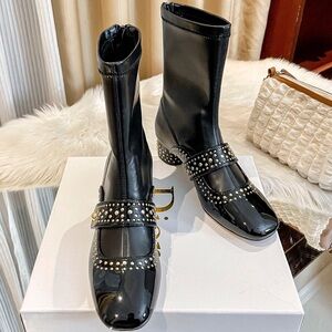 Dior Black Patent Studded Heeled Boots